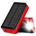 Psooo PS-400 Solcelle Powerbank - 4xUSB-A, 30000mAh - Rød